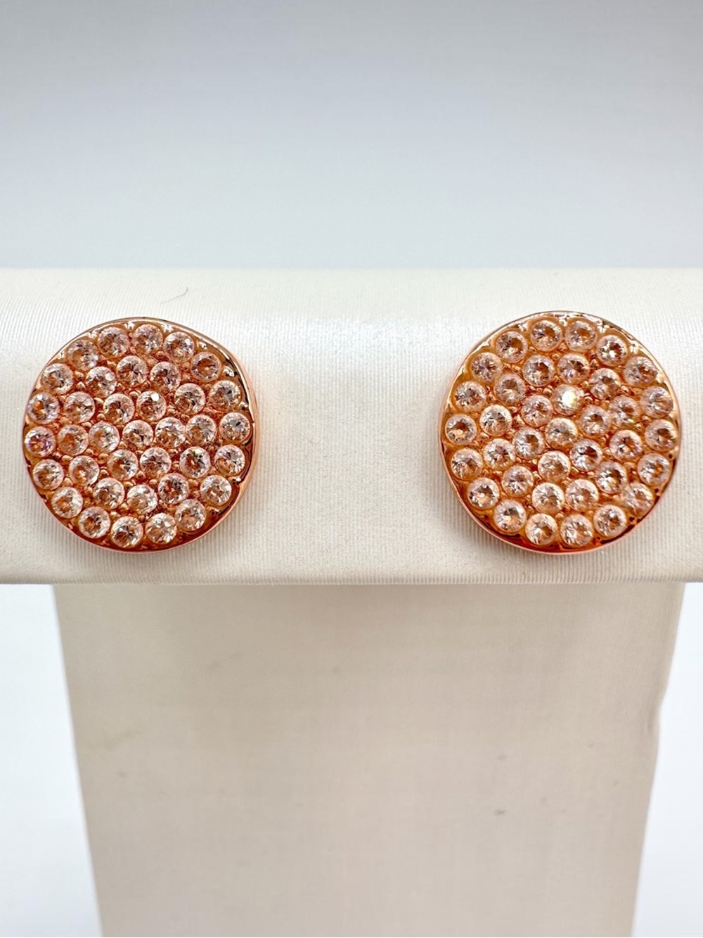 Kate Spade Pave Disc Stud Earrings in Rose Gold Tone Signed Glam Sparkling